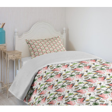 Exotic Flamingo and Leaves Bedspread Set