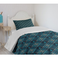 Floral and Checkered Bedspread Set