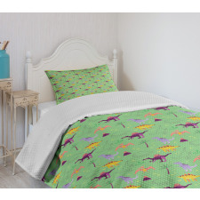 Sketch and Cartoon Dinosaur Bedspread Set