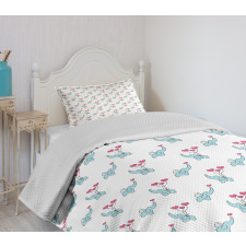 Elephants and Heart Bedspread Set