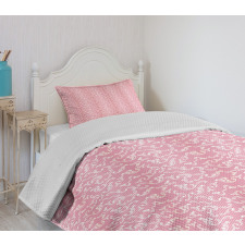 Leafy Pinkish Damask Lines Bedspread Set