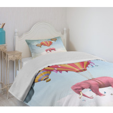 Pink Elephant in Sky Bedspread Set