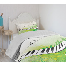 Piano Keys Green Curvy Bedspread Set