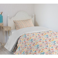 Zigzag Lines Flowers Art Bedspread Set