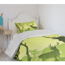 Deer Trees and Crow Bird Bedspread Set