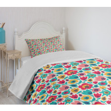 Graphical Flower Silhouettes Bedspread Set