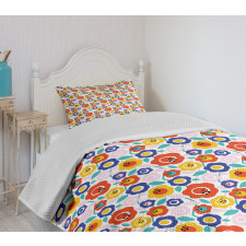 Flowers in Colorful Tones Bedspread Set