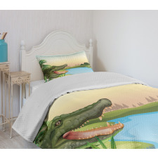 Palms Crocodiles Humor Bedspread Set