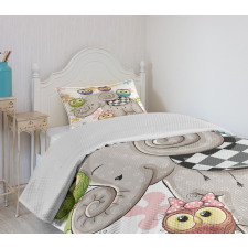 Elephant and Owls Love Bedspread Set