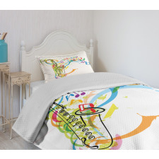 Saxophone Wavy Notes Bedspread Set