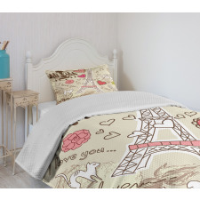 Doodle Eiffel Tower Love Bedspread Set