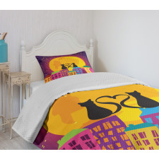 Cats on the Roof Heart Bedspread Set