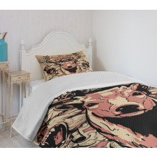 Floral Skull and Wolves Bedspread Set