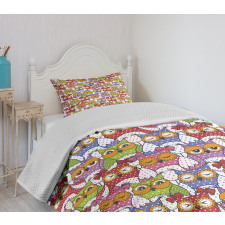 Ornate Owl Polka Dots Bedspread Set