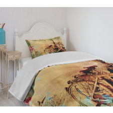 Bikes in Street Floral Bedspread Set