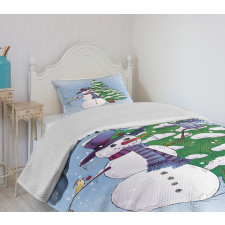Snowman and Tree Bedspread Set