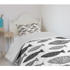 Sea Animals Black White Bedspread Set