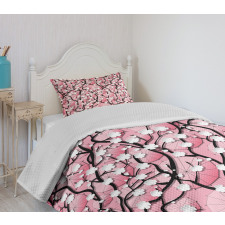 Sakura Tree Umbrellas Bedspread Set