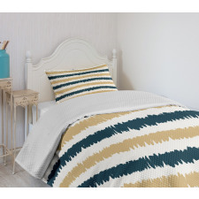 Navy Blue Beige Brush Bedspread Set