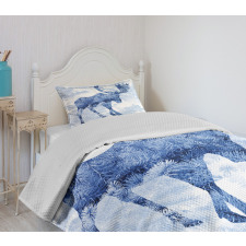 Blue Winter Antlers Tree Bedspread Set