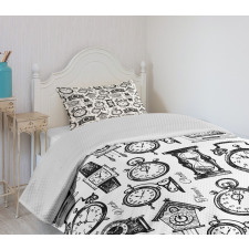 Hand Drawn Clocks Bedspread Set