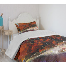 Autumn Forest with Rock Bedspread Set