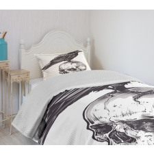 Sketchy Old Skull Image Bedspread Set