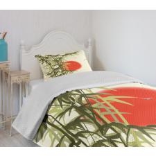 Asian Branch on Sunset Birds Bedspread Set