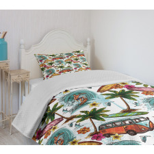 Surfer on Wavy Sea Bedspread Set