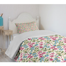 Shabby Plant Leaves Buds Bedspread Set