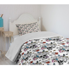 Skulls and Flowers Bedspread Set