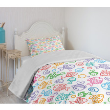 Funny Fish Aquaic Motif Bedspread Set
