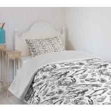 Sketchy Seafood Pattern Bedspread Set