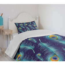 Peacock Bird Feathers Bedspread Set