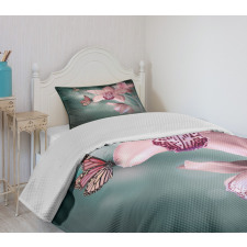 Orchid Flower Butterfly Bedspread Set