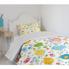 Colorful Birds and Flowers Bedspread Set