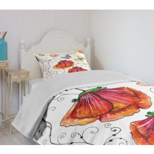 Swirled Flowers Flamingo Bedspread Set