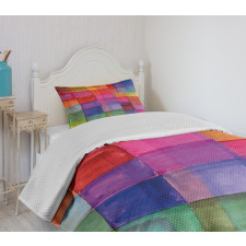Rainbow Colors Squares Bedspread Set
