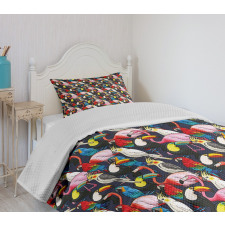 Colorful Exotic Birds Bedspread Set