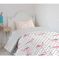 Flamingo Birds Polka Dots Bedspread Set