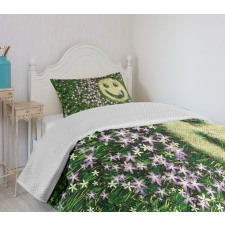 Smiley Emoticon on Grass Bedspread Set