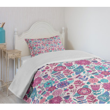 Doodle Peonies Tulips Bedspread Set