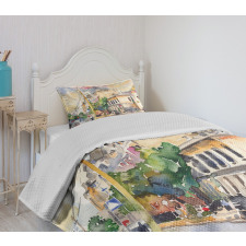 City Street Watercolors Bedspread Set