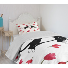 Cat Sleeping Tulips Bedspread Set