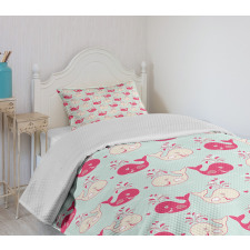 Happy Whales Pattern Bedspread Set