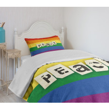 Grunge Flag Peace Word Bedspread Set