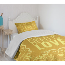 Romantic Words Swirls Bedspread Set