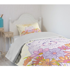 Happy Cat Bird Flowers Bedspread Set