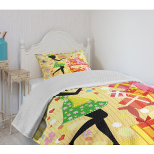 Woman with Birthday Cake Bedspread Set