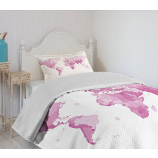 World Map Continents Bedspread Set